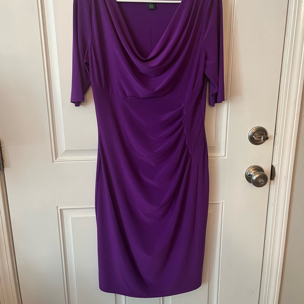 Ralph Lauren Dress, size 10.  Suple fabric in rich violet. 1/2 sleeve, cowl neck